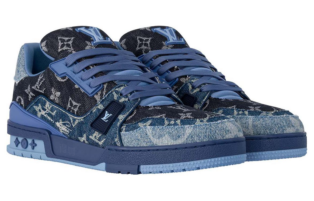LOUIS VUITTON Trainer Unisex Blue Monogram Patchwork Sneakers