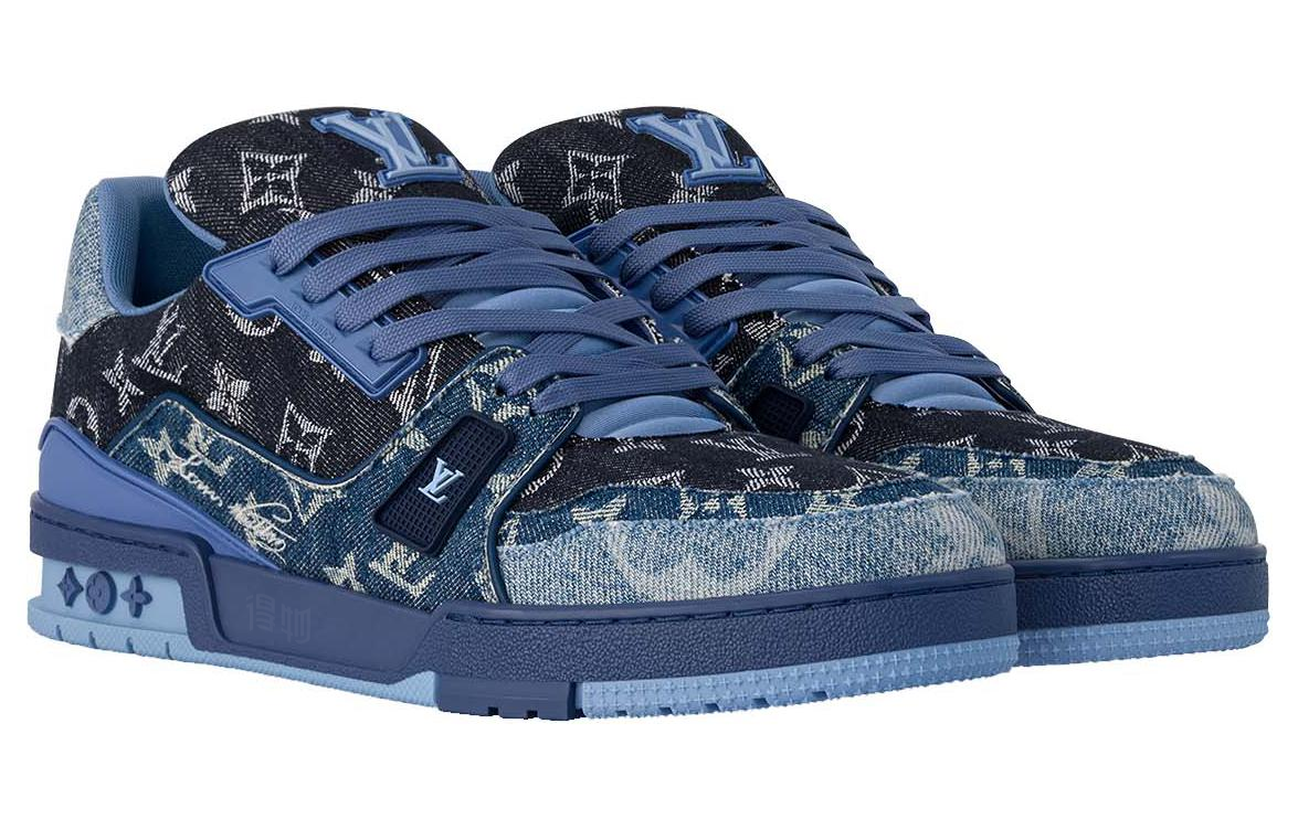 LOUIS VUITTON Trainer Unisex Blue Monogram Patchwork Sneakers