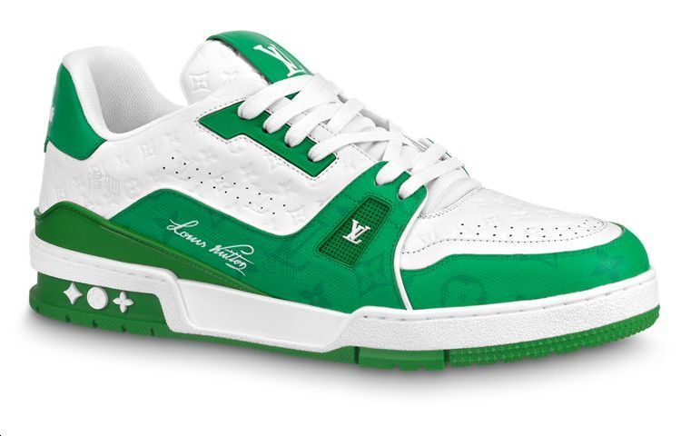LOUIS VUITTON Trainer Unisex Green & White Leather Sneakers