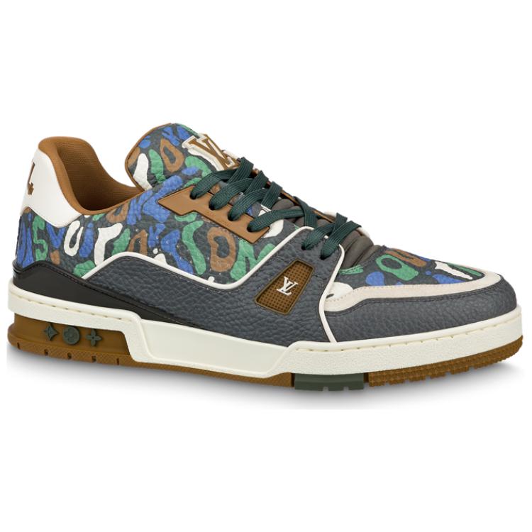 LOUIS VUITTON Trainer Men's Grey Green & Blue Leather Sneakers