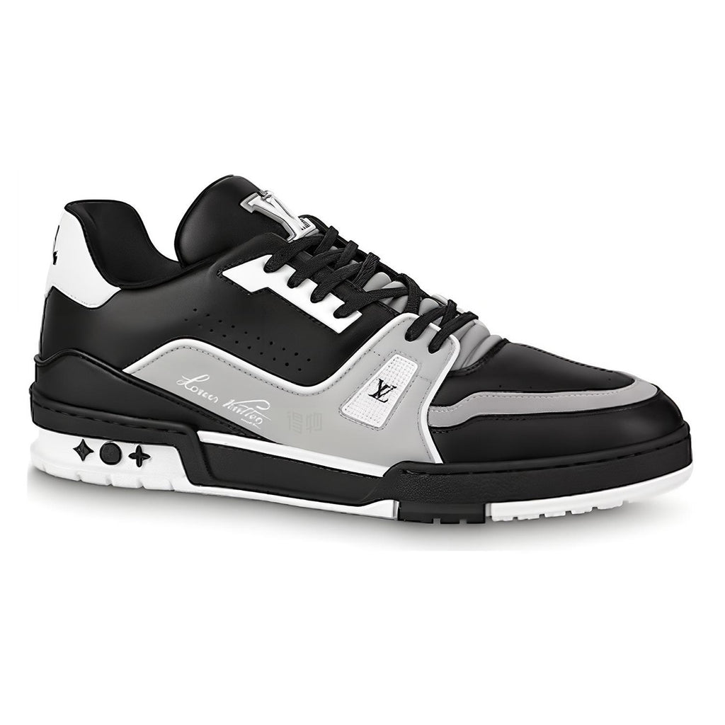LV Trainer Men's Low-Top Leather Sneakers, Black & Gray