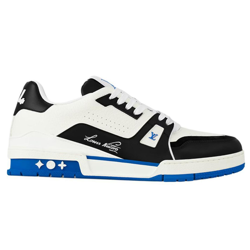 Louis Vuitton Trainer Men's Low-Top Leather Sneakers, White, Black & Blue