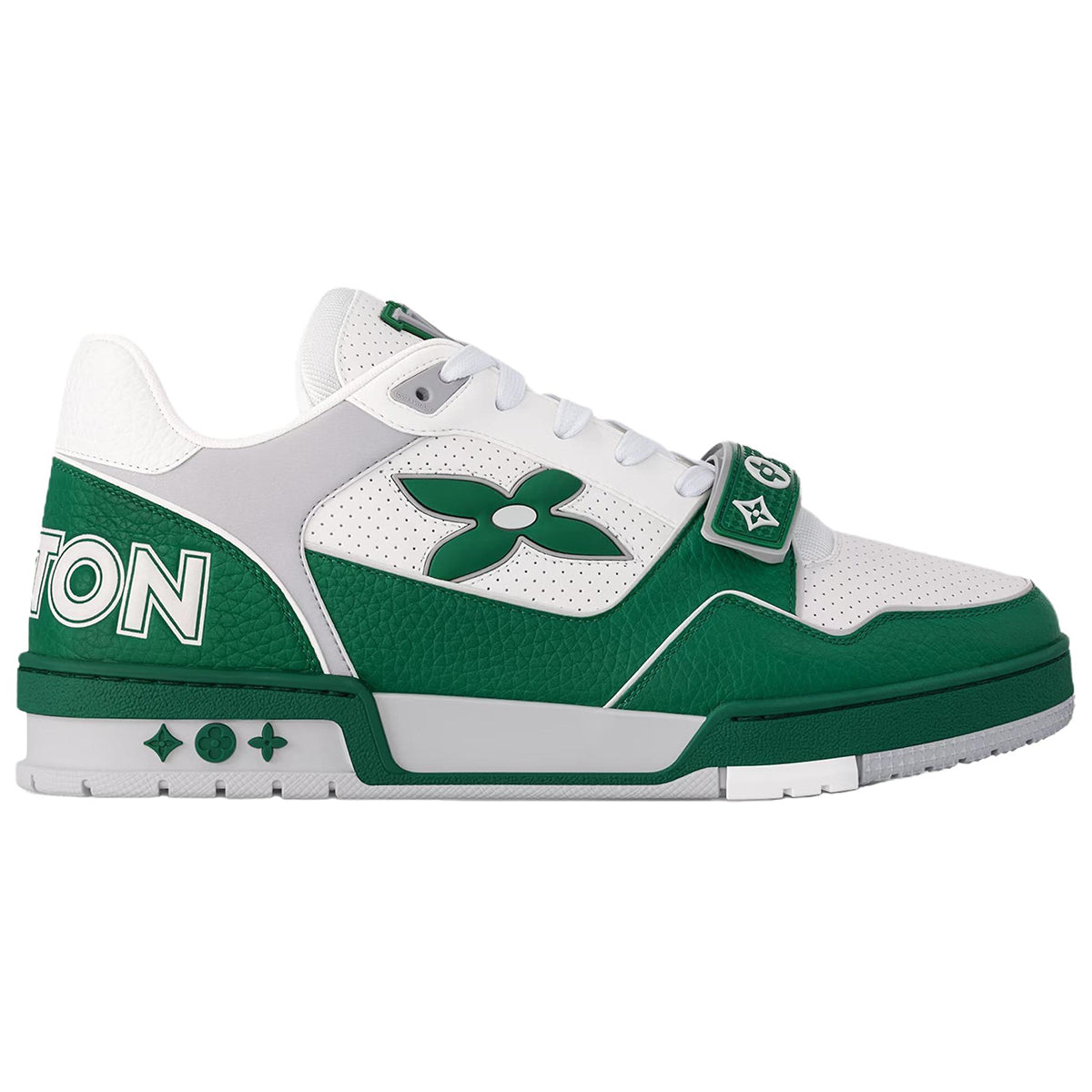 Louis Vuitton Trainer Men's Green Calfskin Sneakers with Floral Motif