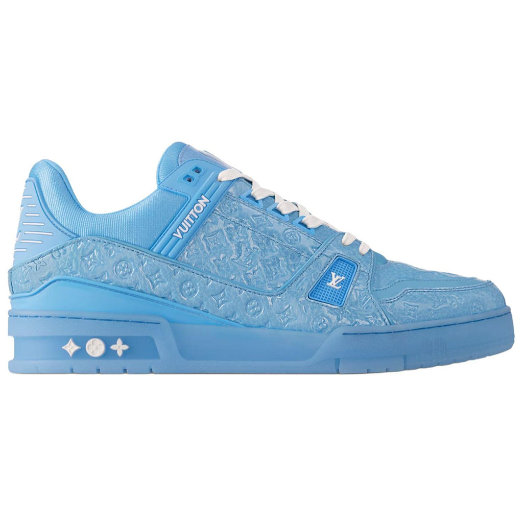 Louis Vuitton Trainer Men's Blue Embossed Patent Calfskin Sneakers