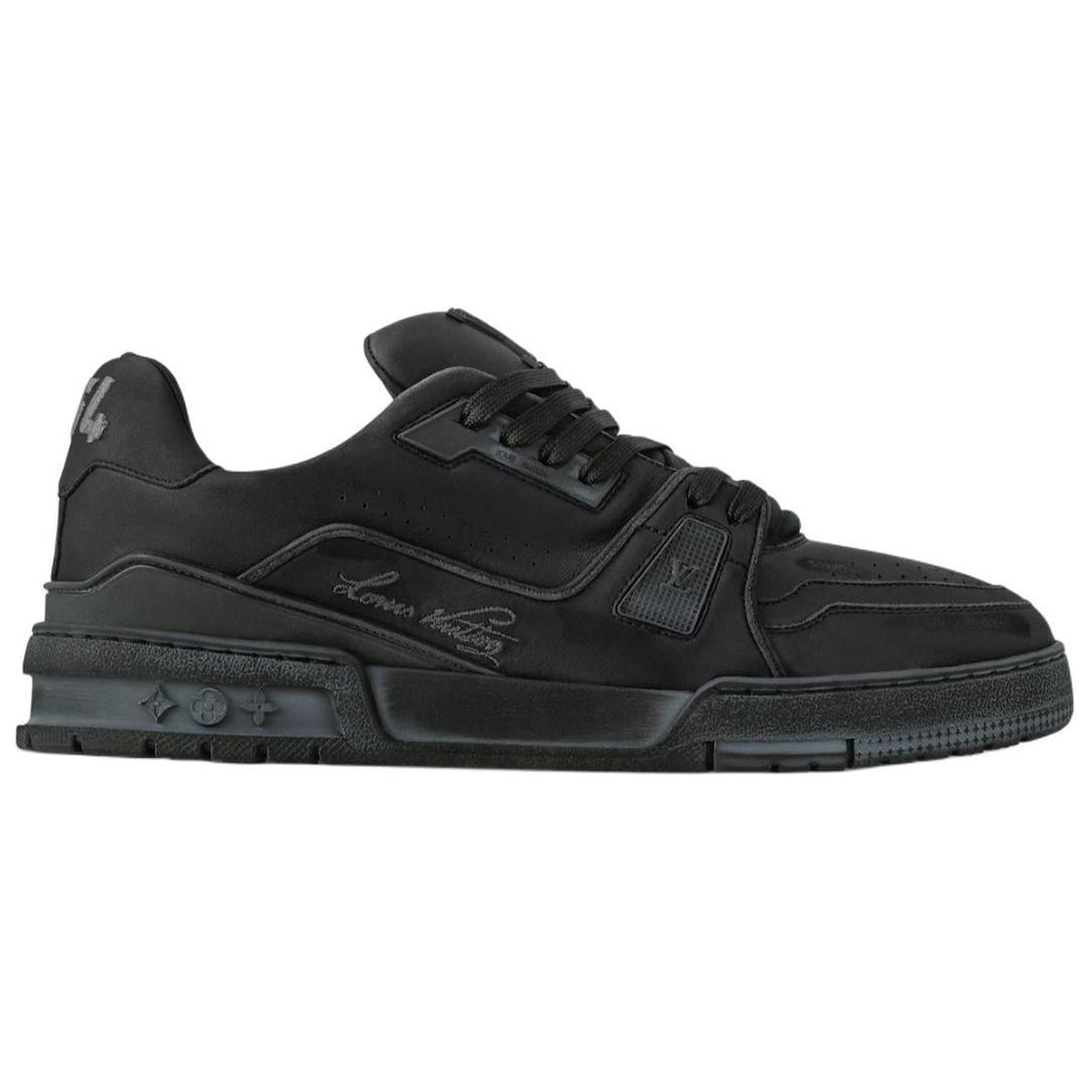 Louis Vuitton Trainer Men's Low-Top Calfskin Sneakers, Black