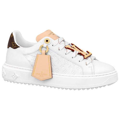 LOUIS VUITTON Time Out Women's White Leather Platform Sneakers with Tan Tag