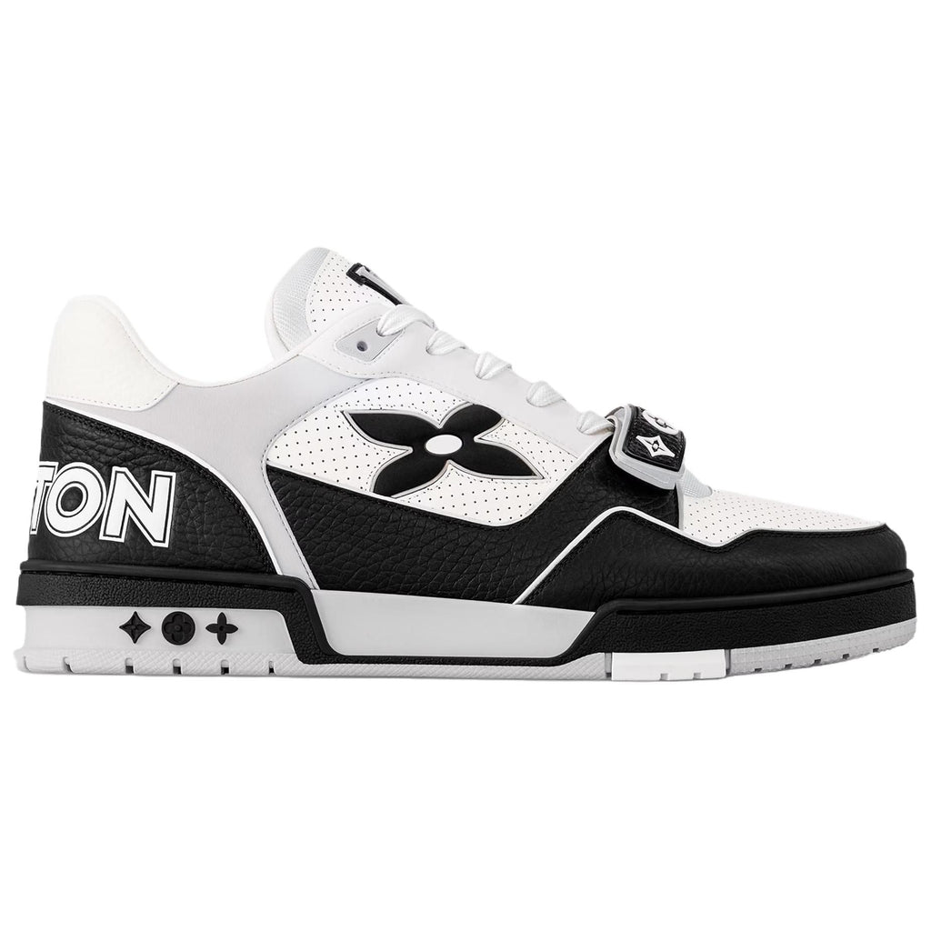 LOUIS VUITTON Trainer Men's Black & White Leather Strap Sneakers