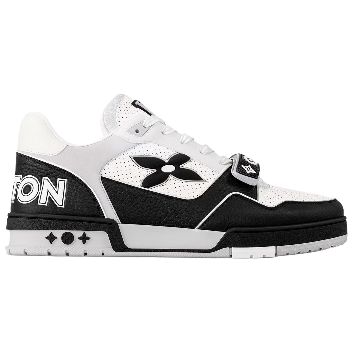 LOUIS VUITTON Trainer Men's Black & White Leather Strap Sneakers