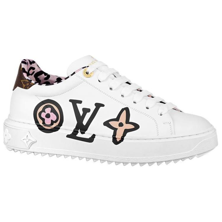 LOUIS VUITTON Time Out Women's White & Black Floral Platform Sneakers