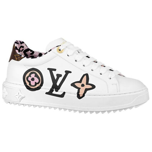 LOUIS VUITTON Time Out Women's White & Black Floral Platform Sneakers