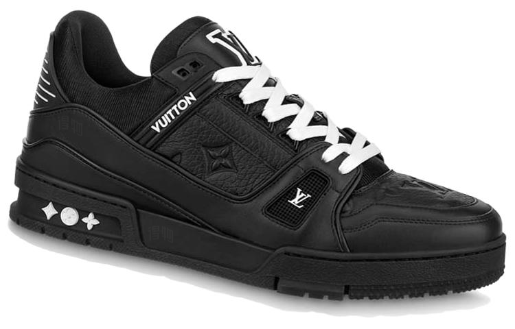 LOUIS VUITTON Trainer Men's Black Leather Sneakers with White Details
