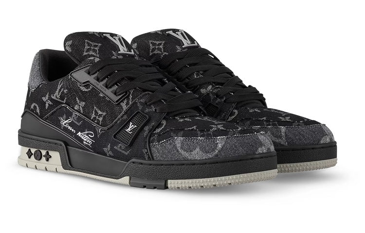 LOUIS VUITTON Trainer Unisex Black & Grey Monogram Denim Sneakers