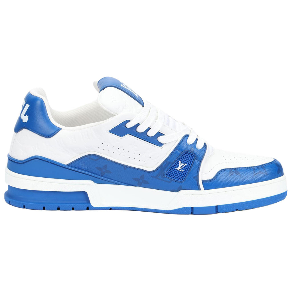 Louis Vuitton Trainer Men's Low-Top Leather Sneakers, Blue & White