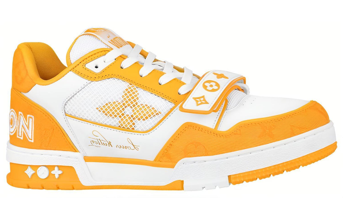 LOUIS VUITTON Trainer Men's White & Yellow Leather Strap Sneakers
