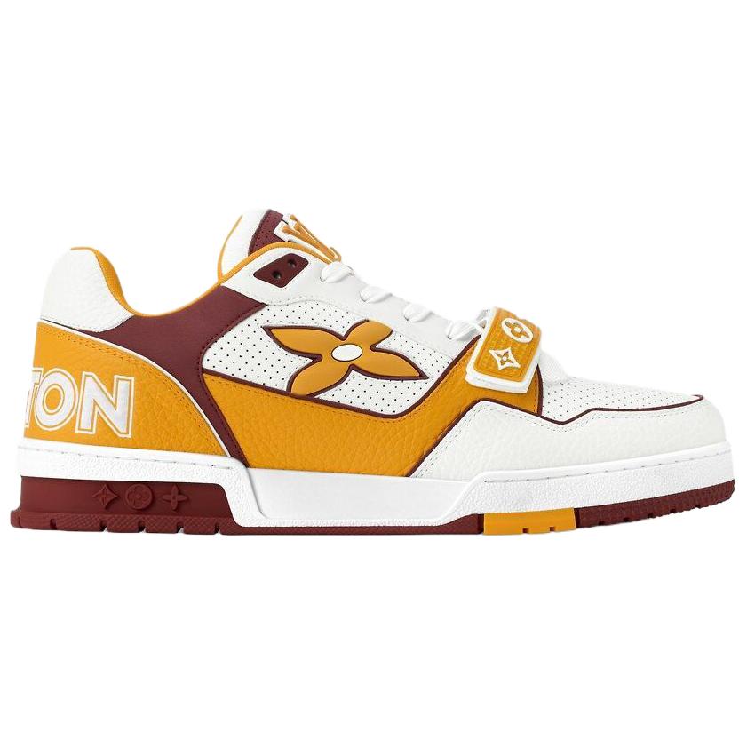LOUIS VUITTON Trainer Men's White & Yellow Calfskin Strap Sneakers