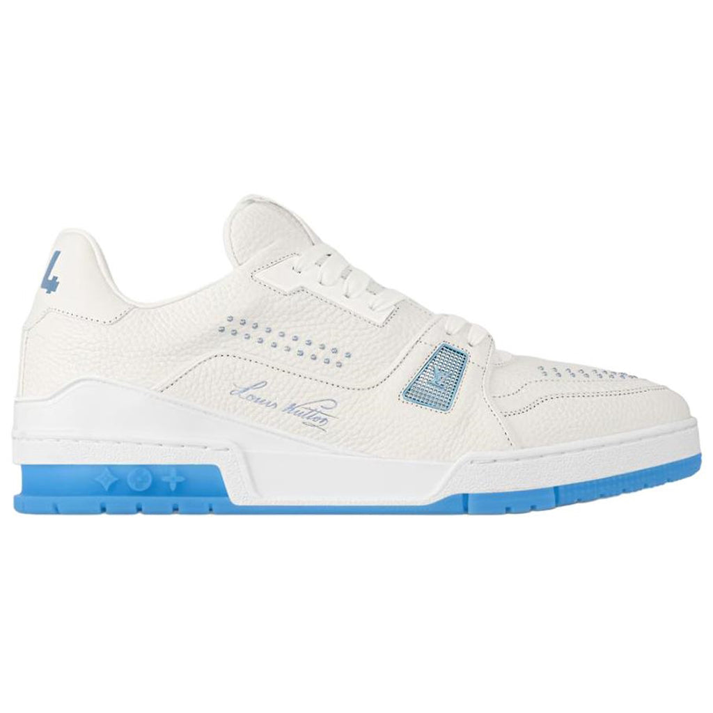 Louis Vuitton Trainer Men's White & Blue Grained Calfskin Sneakers