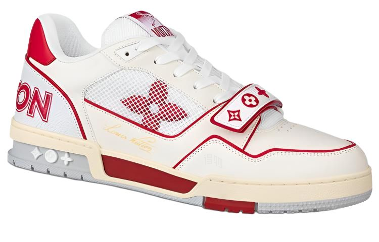 LOUIS VUITTON Trainer Men's White & Red Strap Sneakers