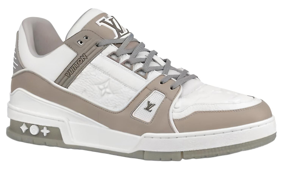 LOUIS VUITTON Trainer Men's Taupe & White Low-Top Sneakers