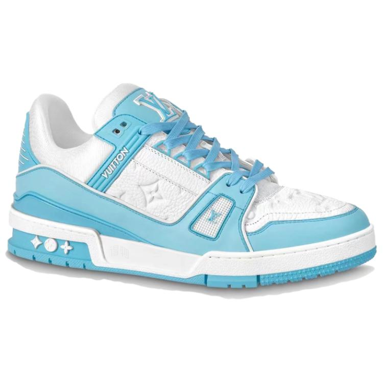 LV Trainer Unisex Low-Top Sneakers, Sky Blue & White