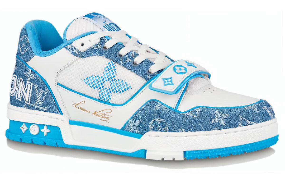 LOUIS VUITTON Trainer Men's Blue & White Monogram Strap Sneakers