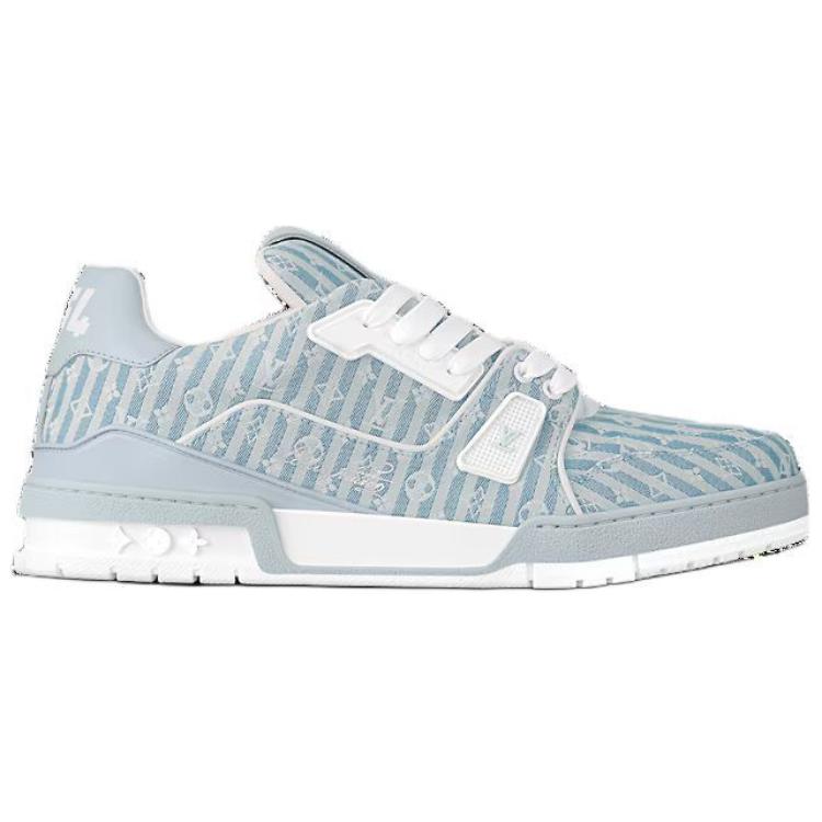 LOUIS VUITTON Trainer Unisex Light Blue Striped Monogram Sneakers