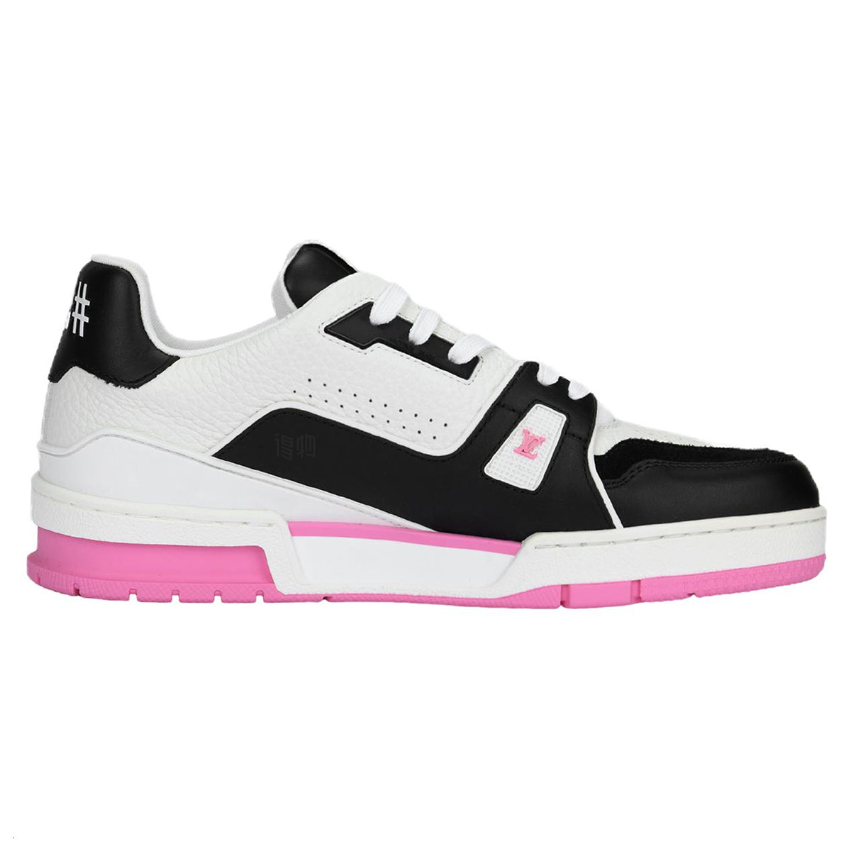 Louis Vuitton Trainer Men's Low-Top Sneakers, Black & White with Pink Sole