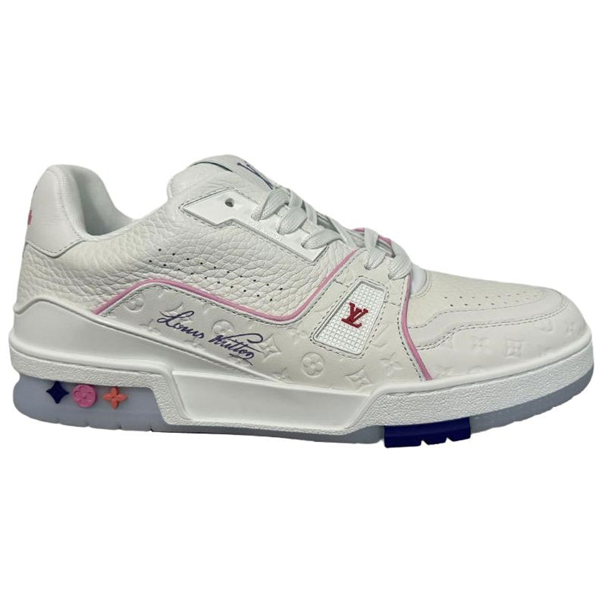 Louis Vuitton Trainer Unisex White & Pink Calfskin Sneakers, Shanghai Cruise Edition