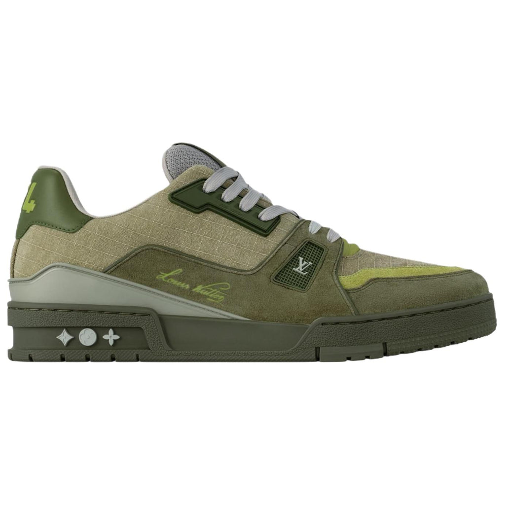 LOUIS VUITTON Trainer Men's Olive Green & Beige Low-Top Sneakers