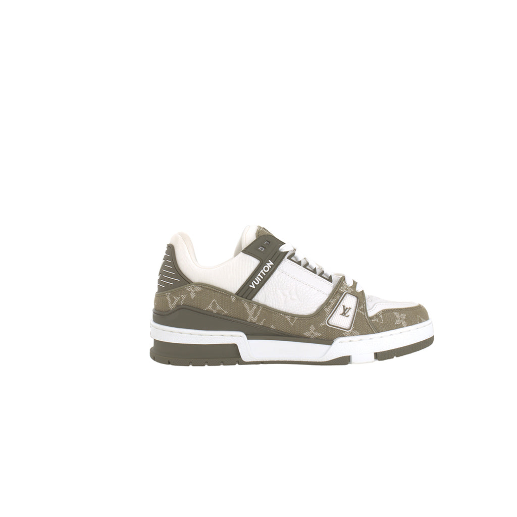 Louis Vuitton Trainer Men's Low-Top Leather Sneakers, Olive Green & White