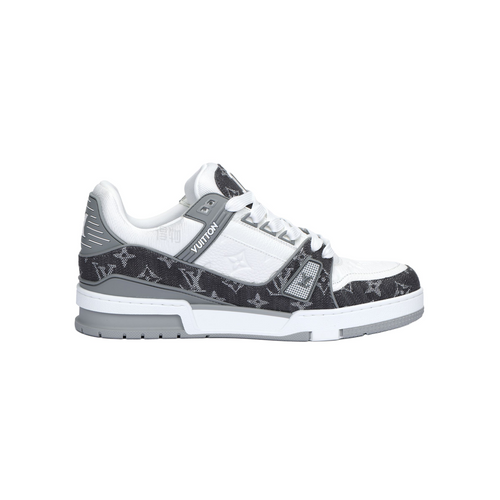 LOUIS VUITTON Trainer Black & White Monogram Sneakers with Grey Accents