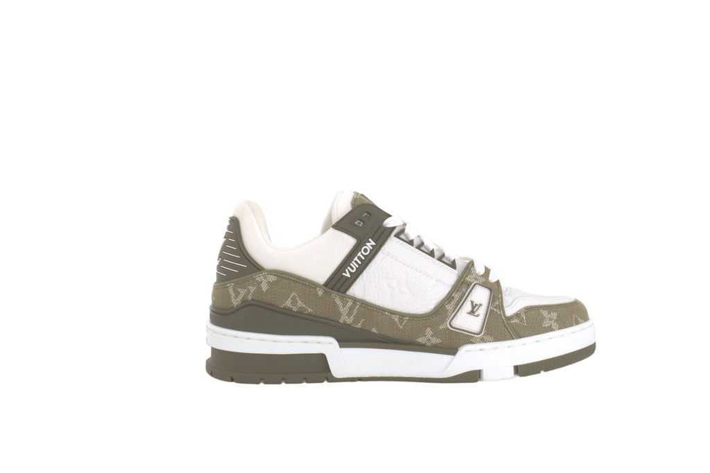 LOUIS VUITTON Trainer Men's Olive & White Monogram Leather Sneakers