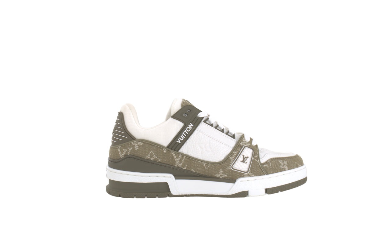LOUIS VUITTON Trainer Men's Olive & White Monogram Leather Sneakers