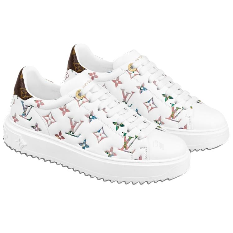 LOUIS VUITTON Time Out Women's White Multicolor Monogram Leather Platform Sneakers