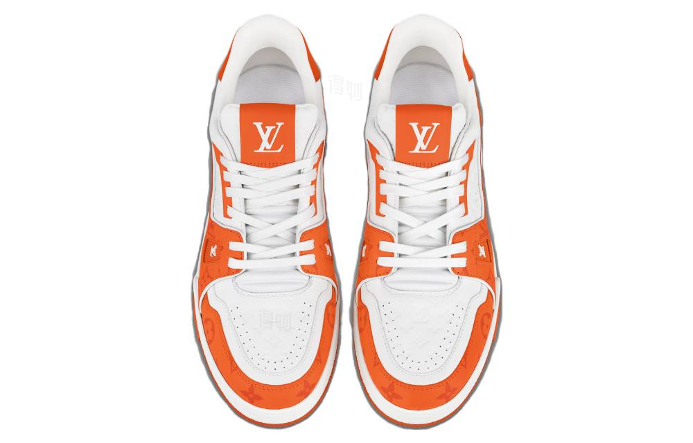 LOUIS VUITTON Trainer Men's Orange & White Leather Sneakers