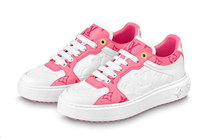 LOUIS VUITTON Time Out Women's White & Pink Leather Platform Sneakers