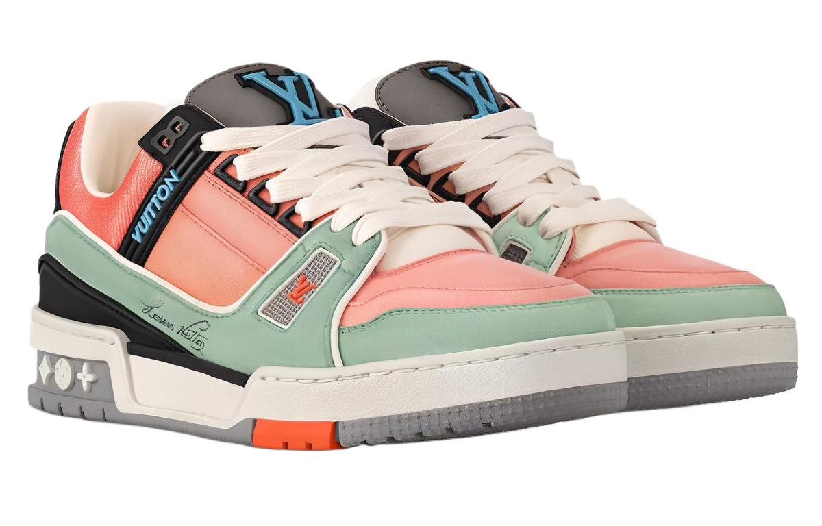 LOUIS VUITTON Trainer Women's Coral Pink & Mint Green Sneakers