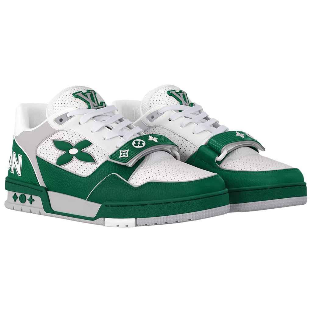 Louis Vuitton Trainer Men's Green Calfskin Sneakers with Floral Motif