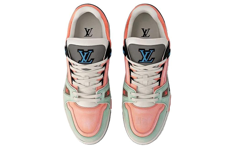 LOUIS VUITTON Trainer Unisex Mint & Coral Colorblock Sneakers