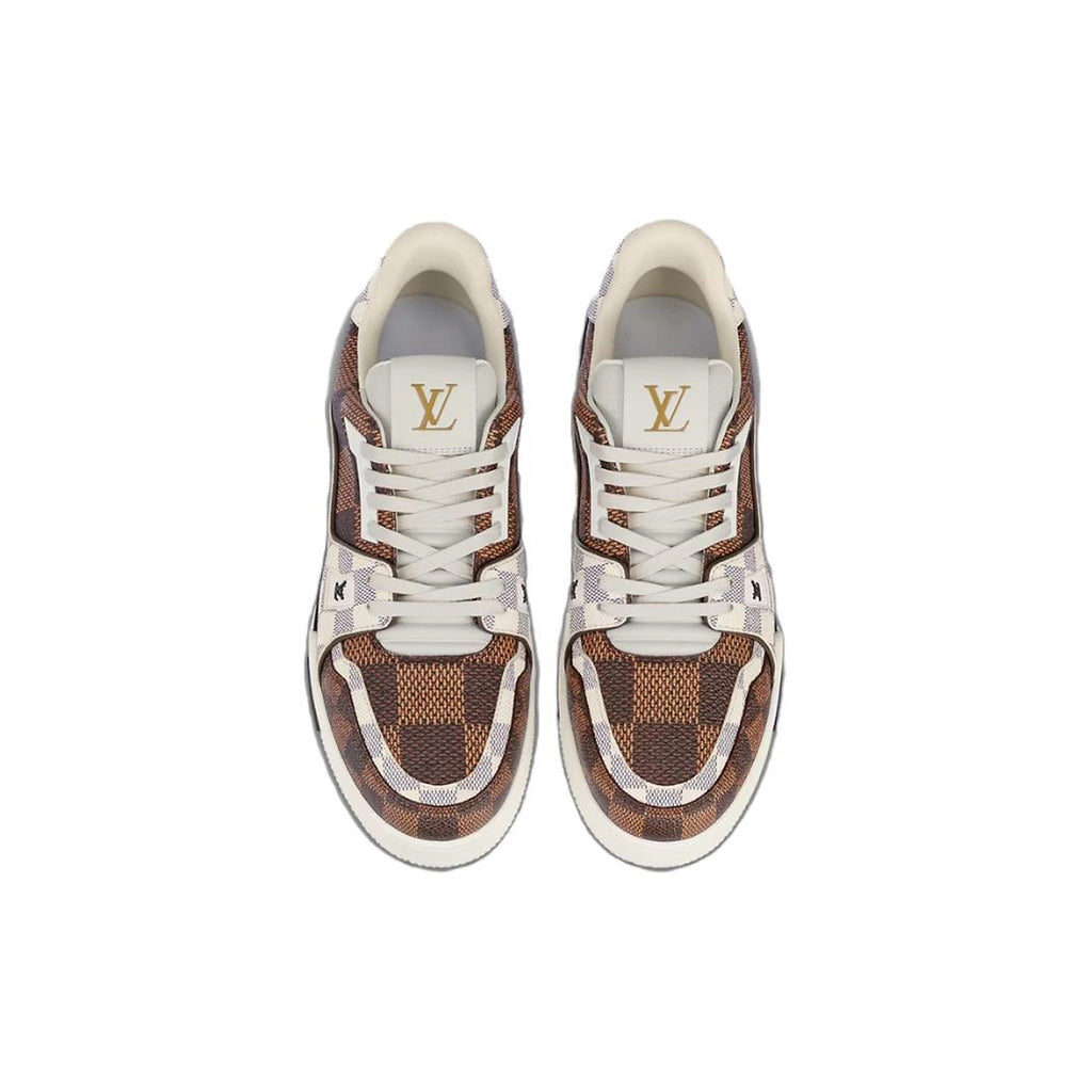 Louis Vuitton Trainer Unisex Low-Top Sneakers, Brown & Cream Checkerboard