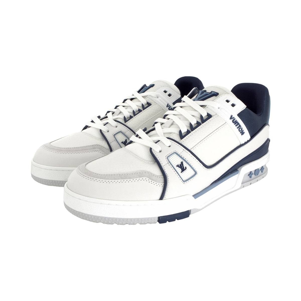 Louis Vuitton Trainer Men's Navy Blue & White Grained Calfskin Sneakers