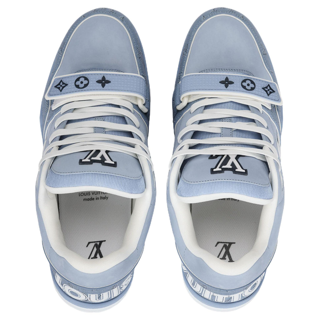 LOUIS VUITTON Trainer Unisex Light Blue Monogram Leather Strap Sneakers