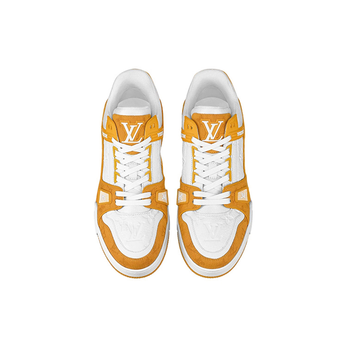 LV Trainer Men's Low-Top Sneakers, Orange & White Leather-Denim