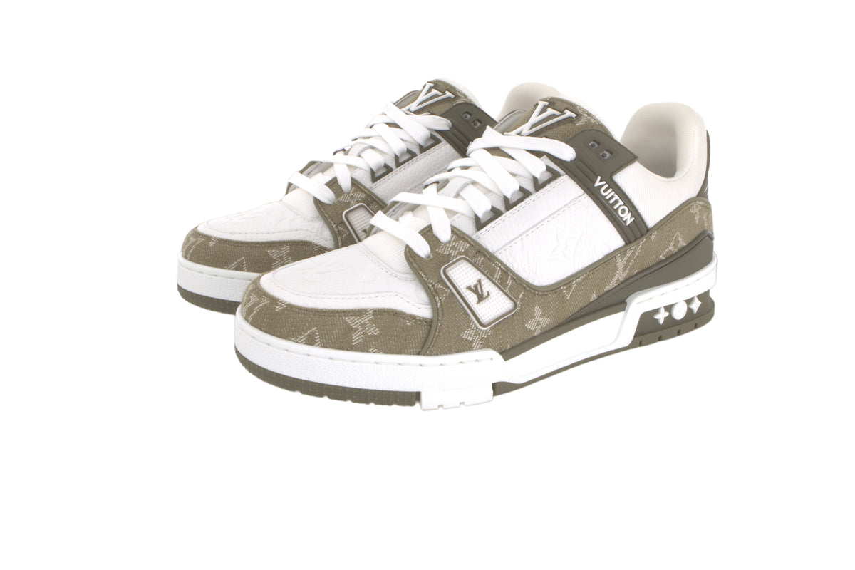 LOUIS VUITTON Trainer Men's Olive & White Monogram Leather Sneakers