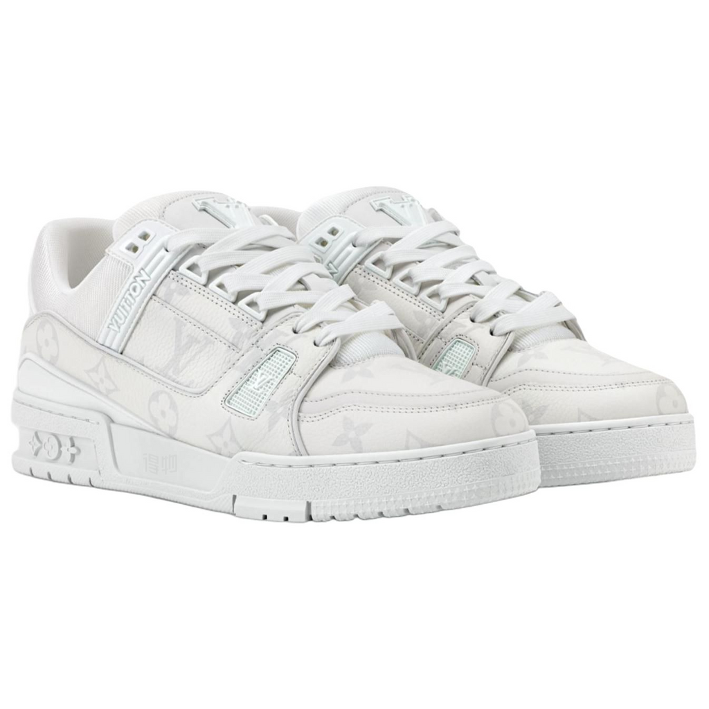 LOUIS VUITTON Trainer Women's White & Light Grey Monogram Sneakers