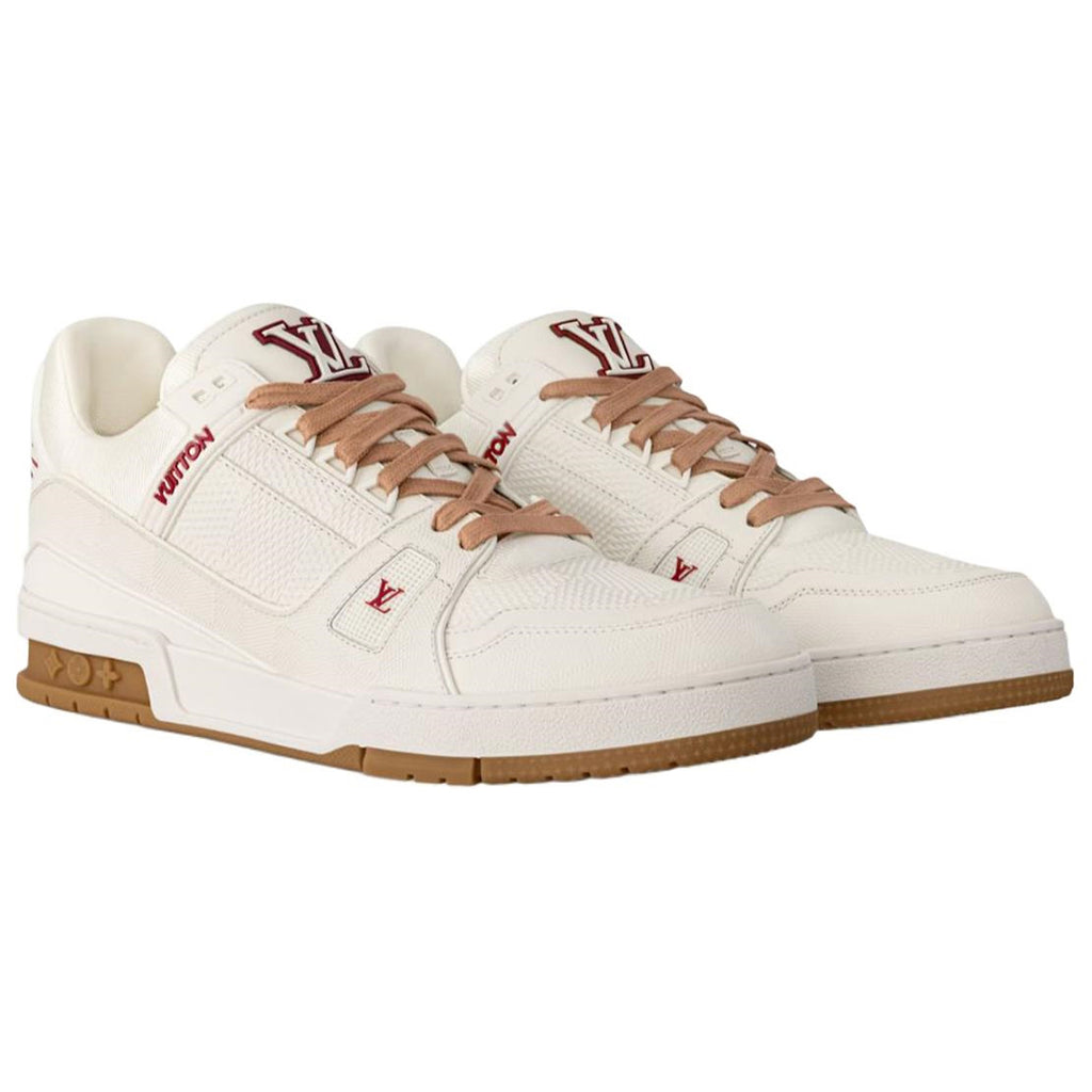 Louis Vuitton Trainer Men's White Calfskin Sneakers with Tan Accents
