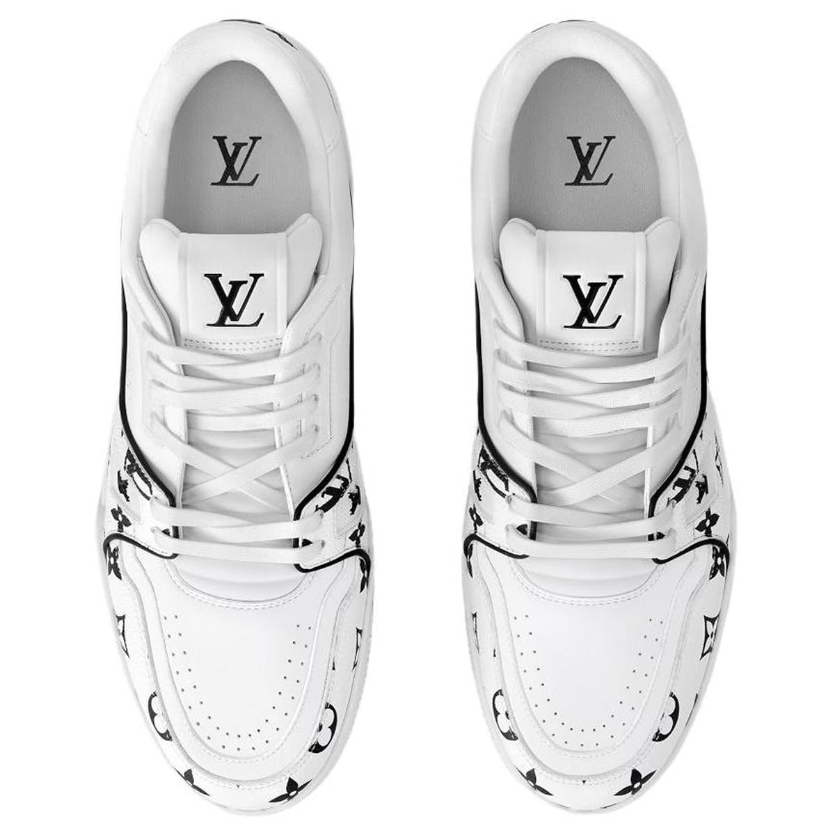 Louis Vuitton Trainer Men's Low-Top Leather Sneakers, White & Black