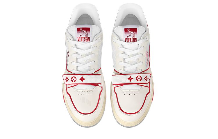 LOUIS VUITTON Trainer Men's White & Red Strap Sneakers