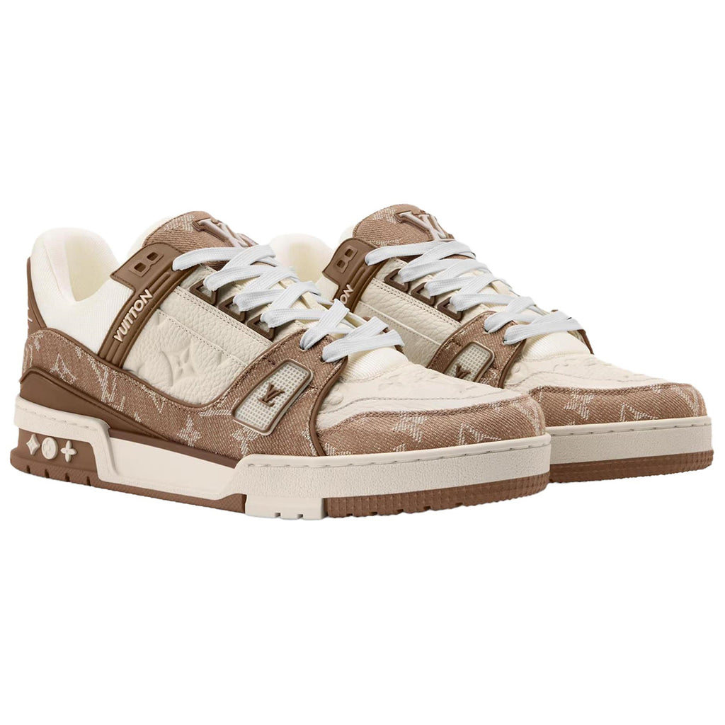 Louis Vuitton Trainer Men's Beige & Brown Denim and Leather Sneakers