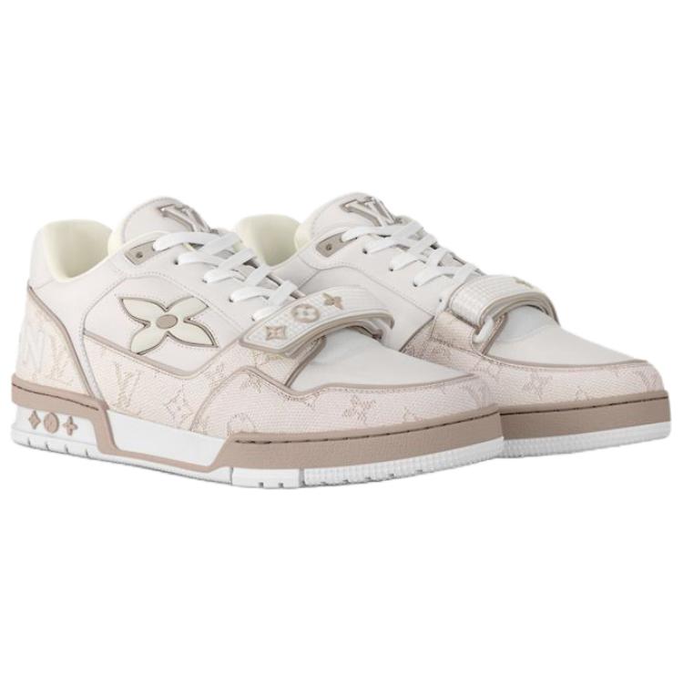 LOUIS VUITTON Trainer Unisex Cream Monogram Leather Strap Sneakers