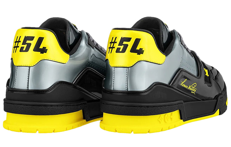 LOUIS VUITTON Trainer Men's Black & Grey Sneakers with Yellow Accents